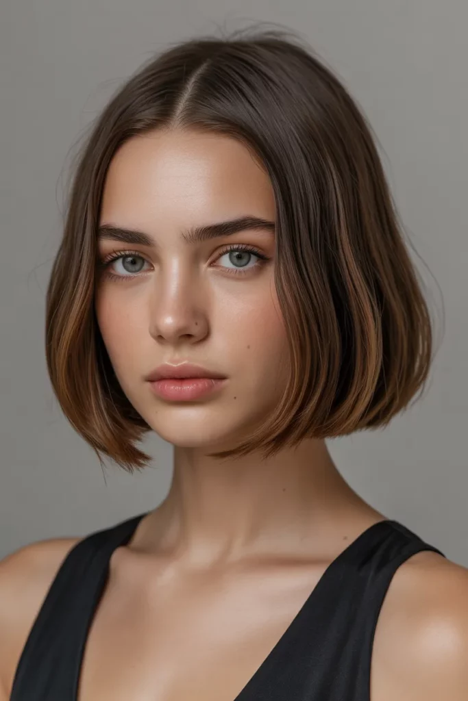 Blunt Jawline Bob with Middle Part