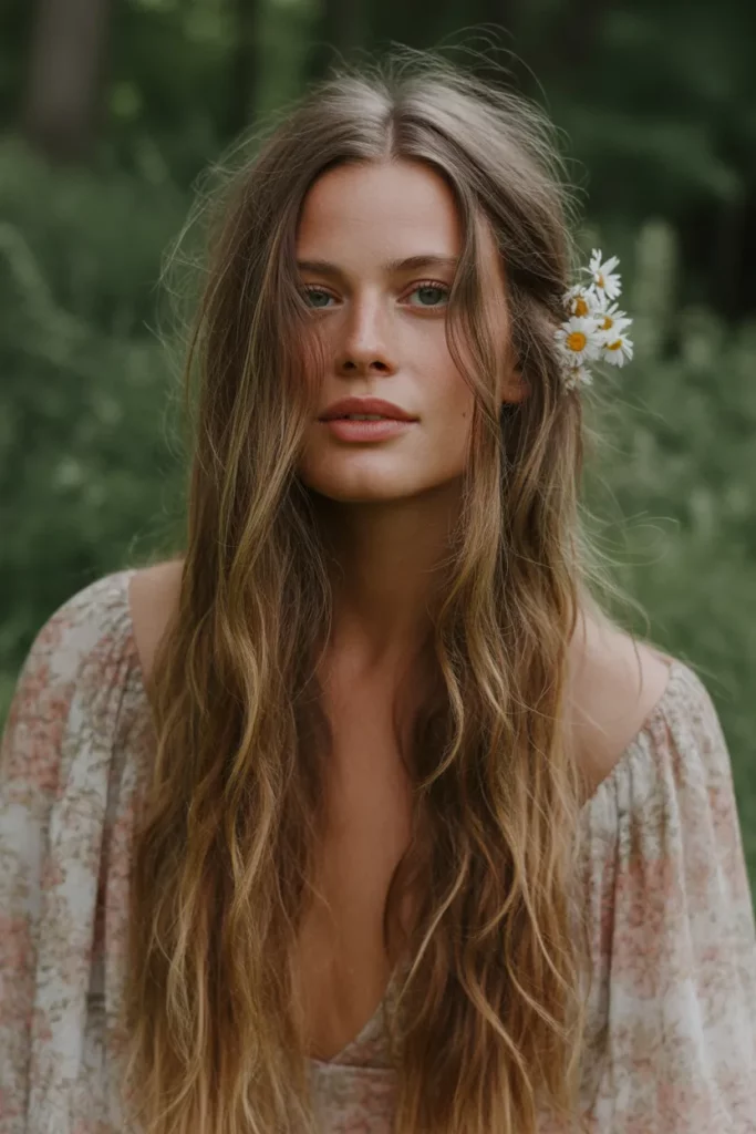 Boho 1970s Center-Parted Waves