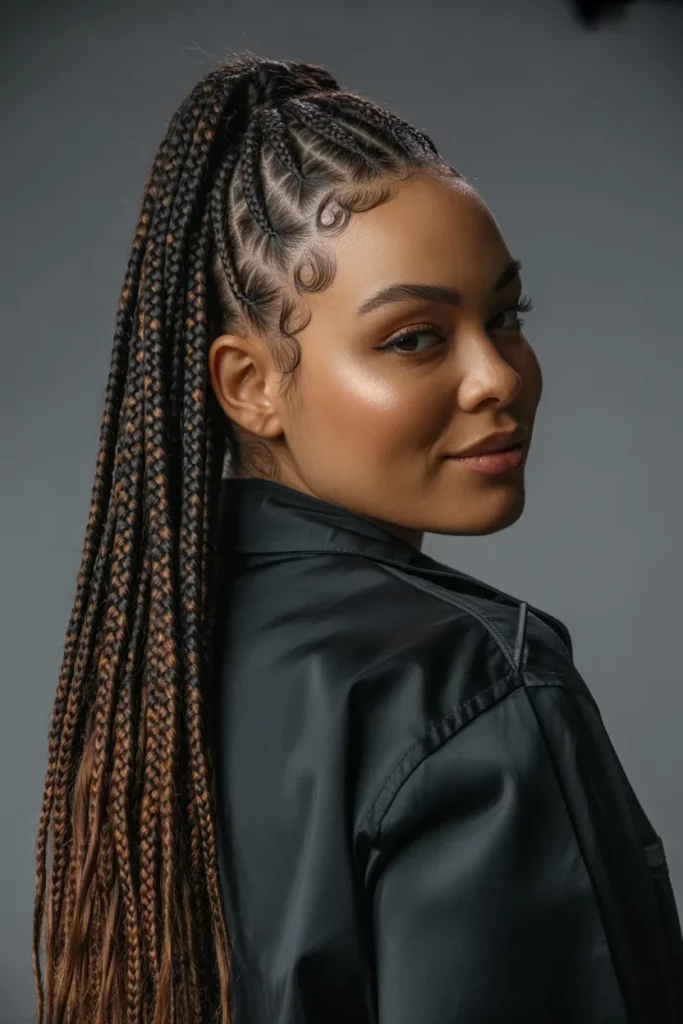 Braided Ponytail with Feed-In Detailing