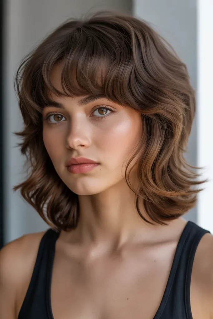 Brunette Wolf Cut with Bangs
