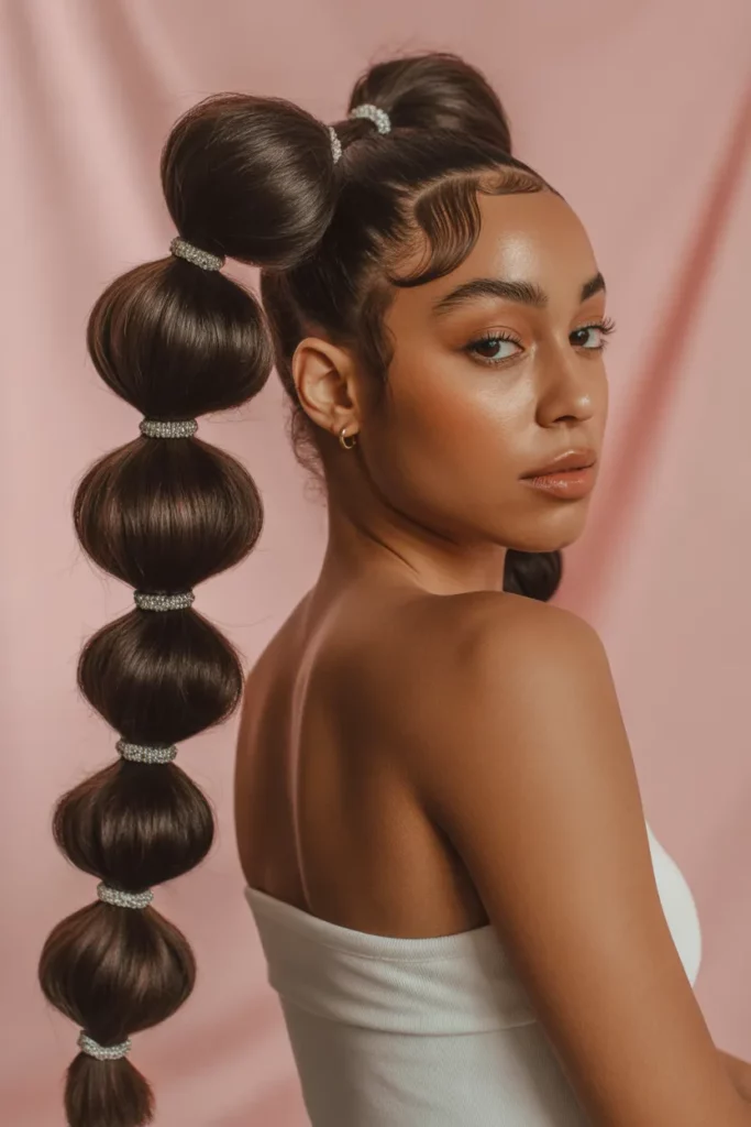 Bubble Ponytail with Beaded Accents