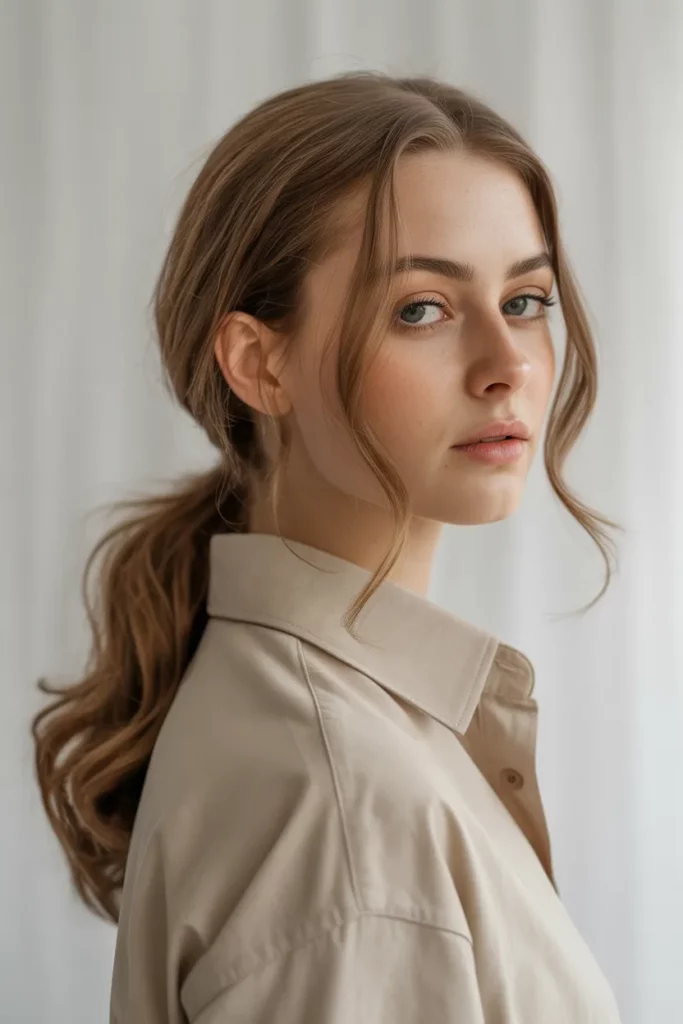 Casual Low Messy Ponytail with Gentle Waves