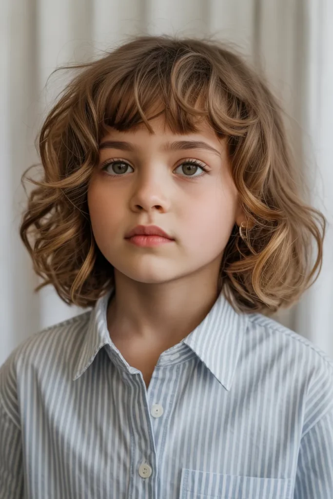 Curly Lob with Bangs