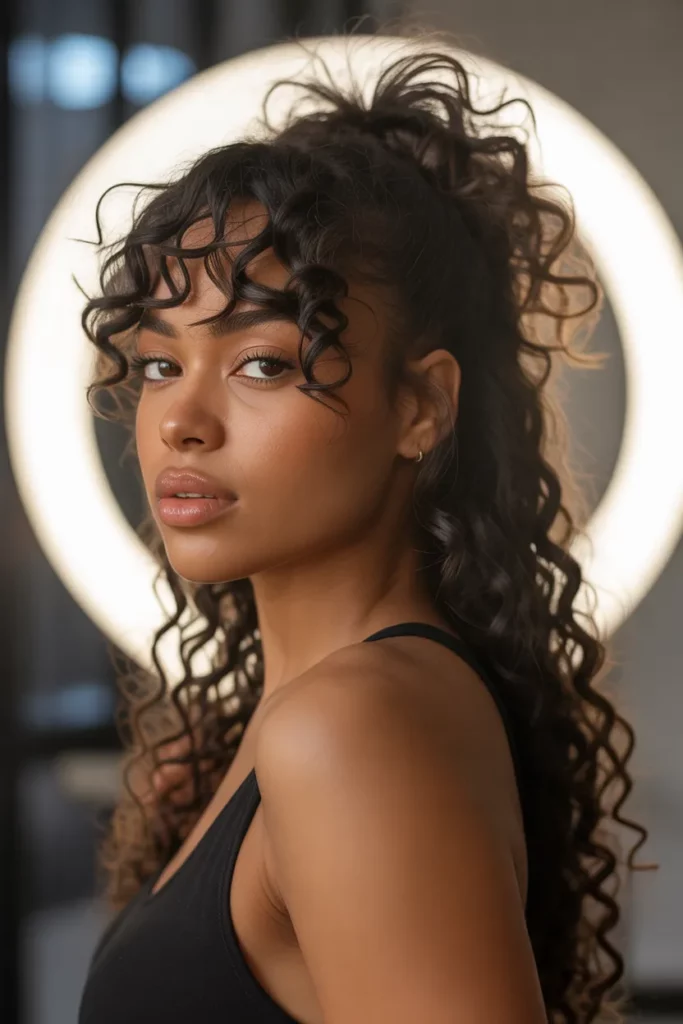 Curly Ponytail with Bangs