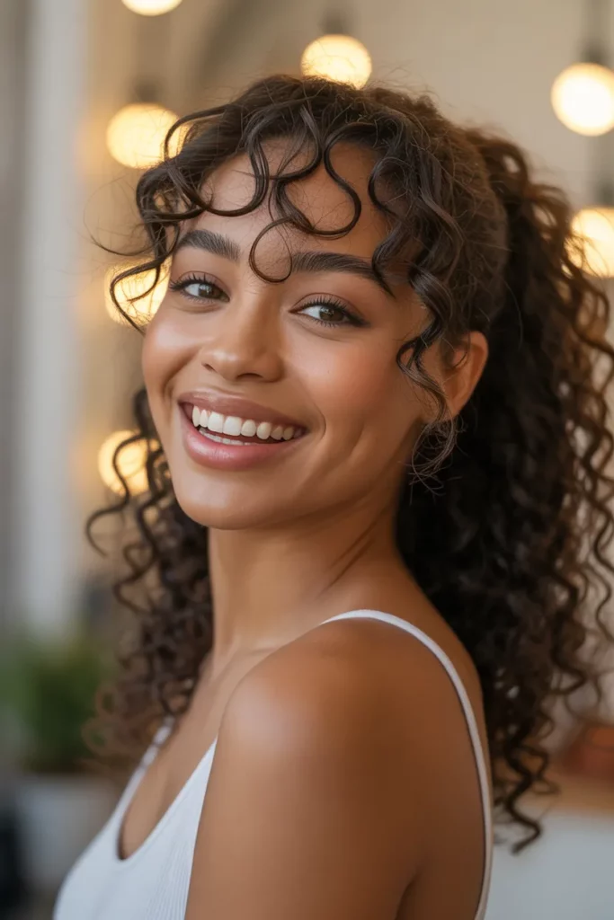 Curly Ponytail with Side Bangs