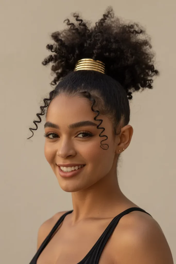 High Afro Ponytail with Gold Cuffs