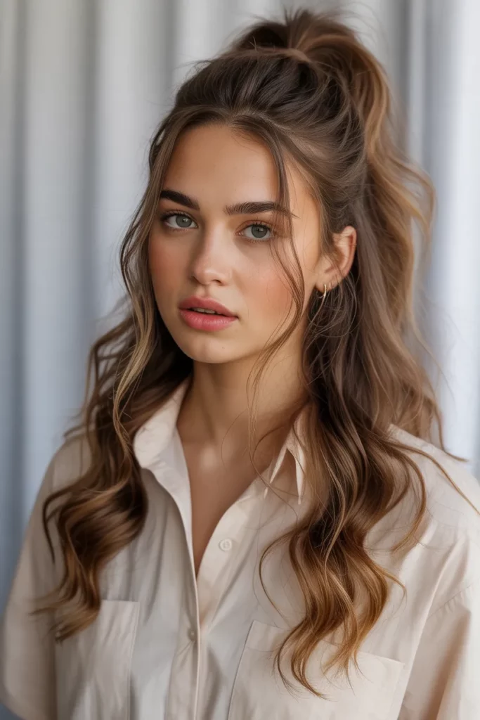 High Messy Ponytail with Volume Crown