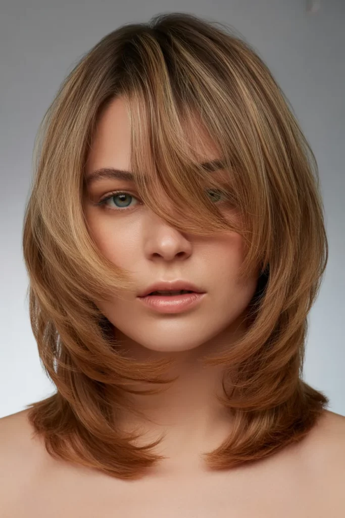 Layered Kitty Cut with Deep Side Part