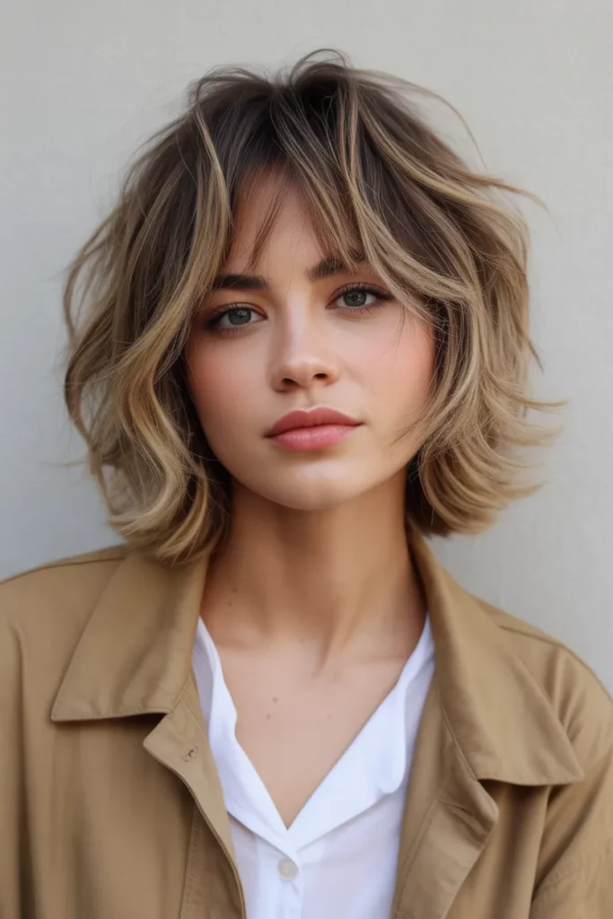 Layered Messy Bob with Bangs