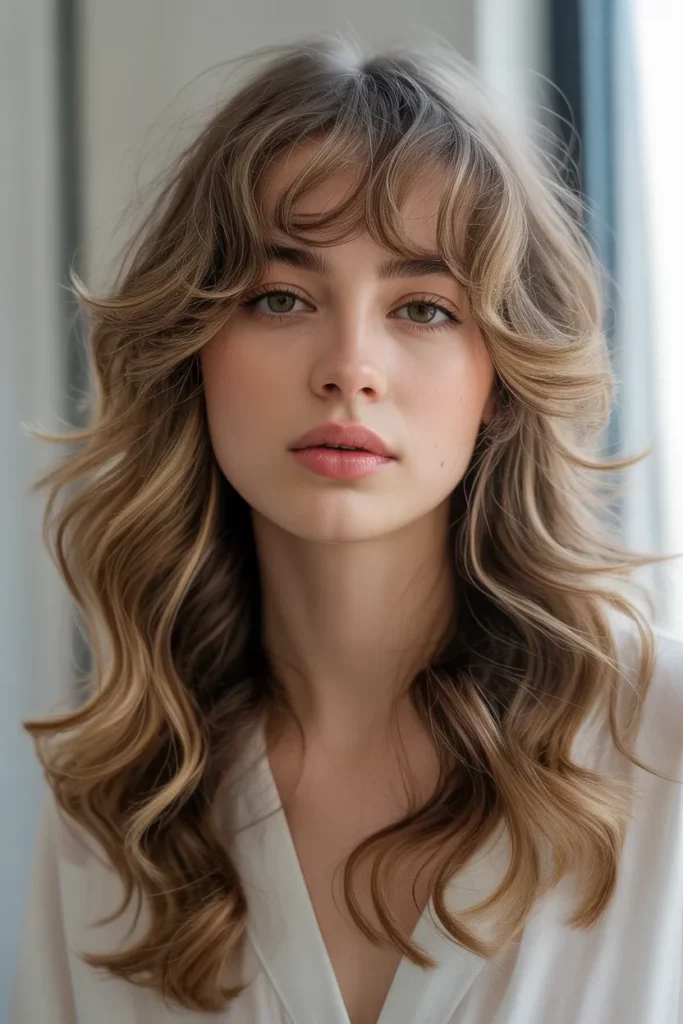 Long Wavy Kitty Cut with Face Layers and Bangs