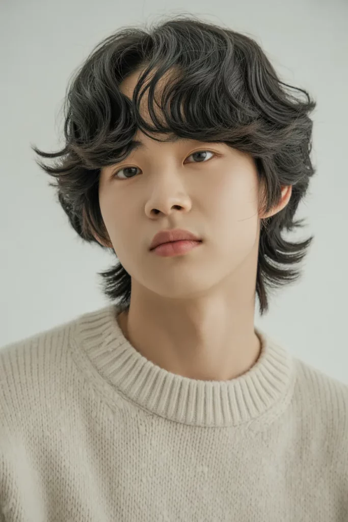 Mid-Length Curly Waves with Soft Bangs