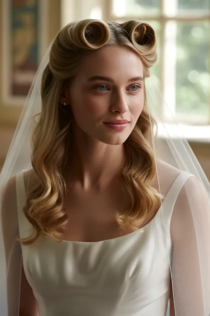 Retro Bridal Veil with Victory Rolls