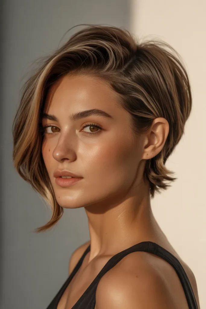 Short Kitty Cut with Side Volume and Shine