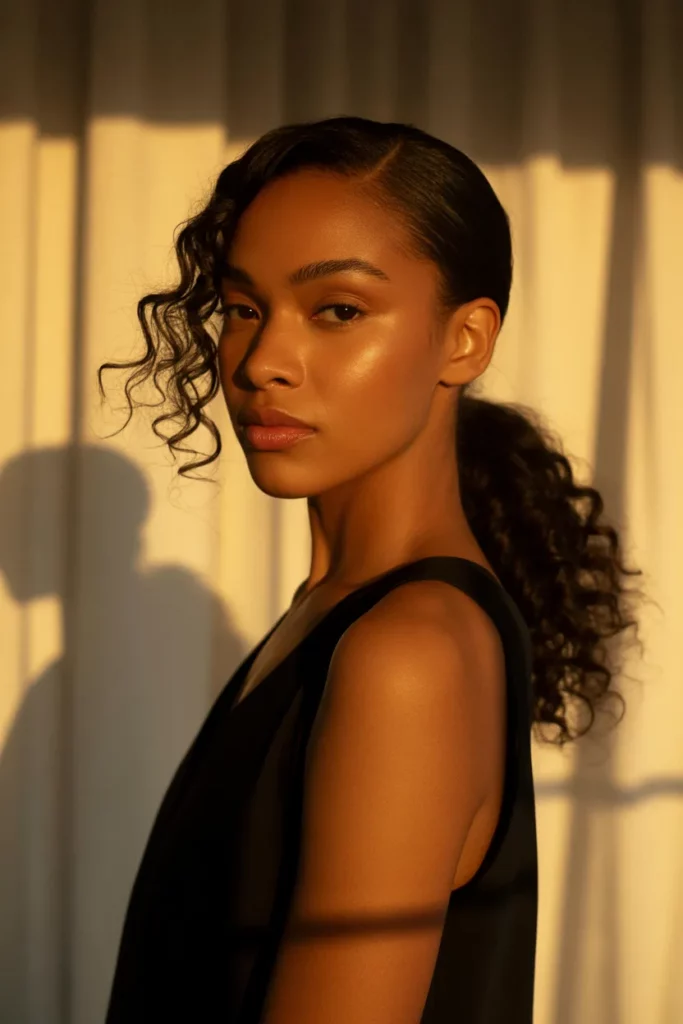 Side-Swept Ponytail with Loose Curls