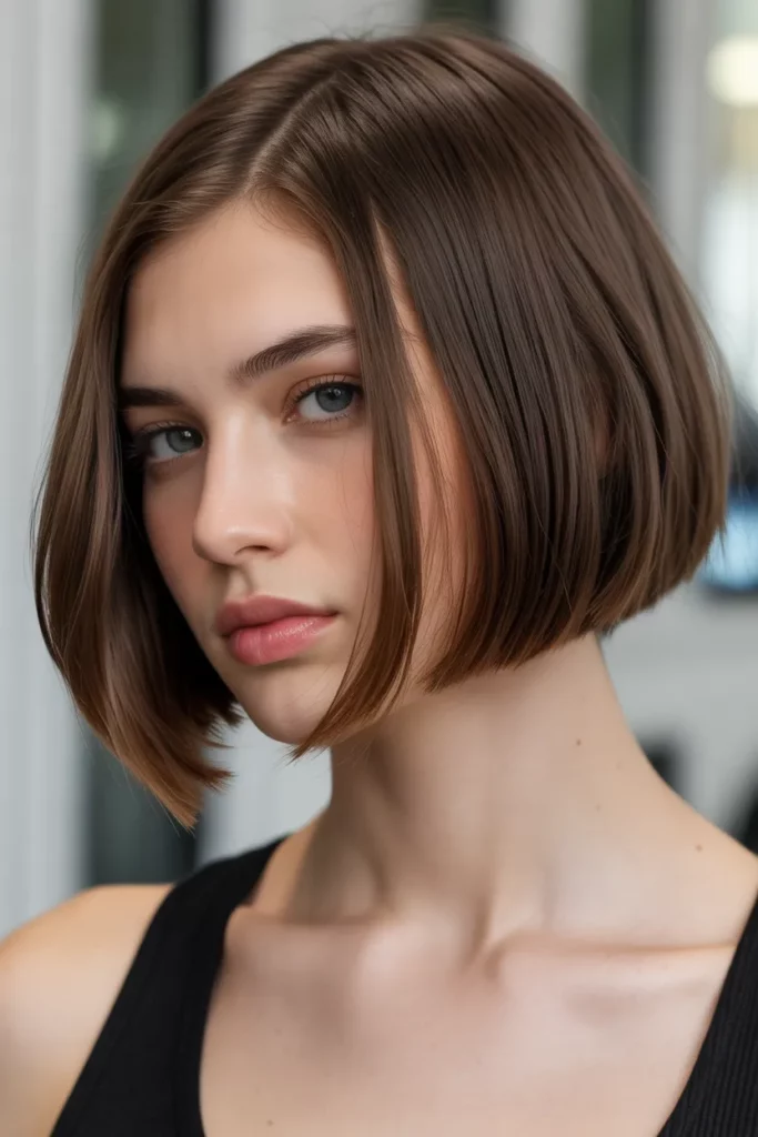 Sleek Angled Bob with Tucked Ends