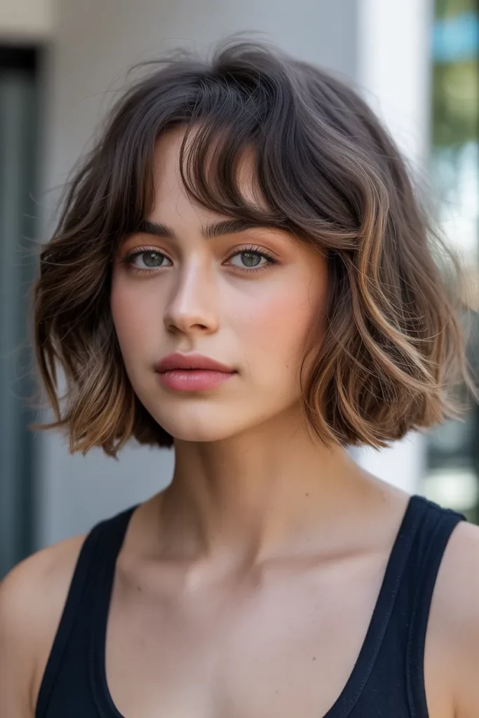 Textured Chin-Length Bob with Curtain Bangs