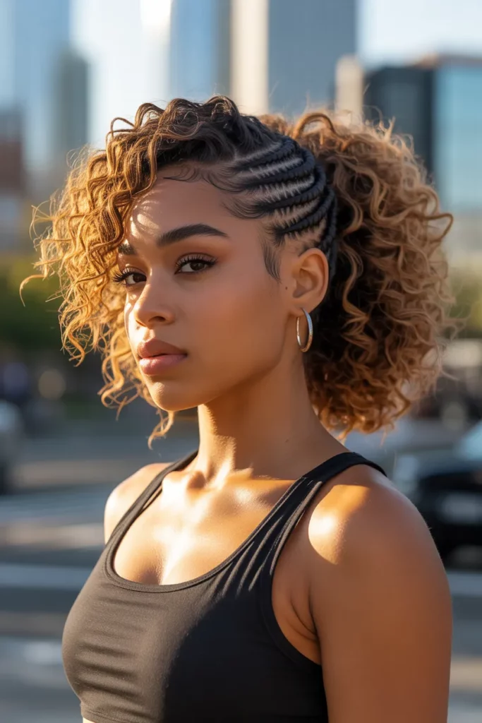 Textured Ponytail with Side Cornrows