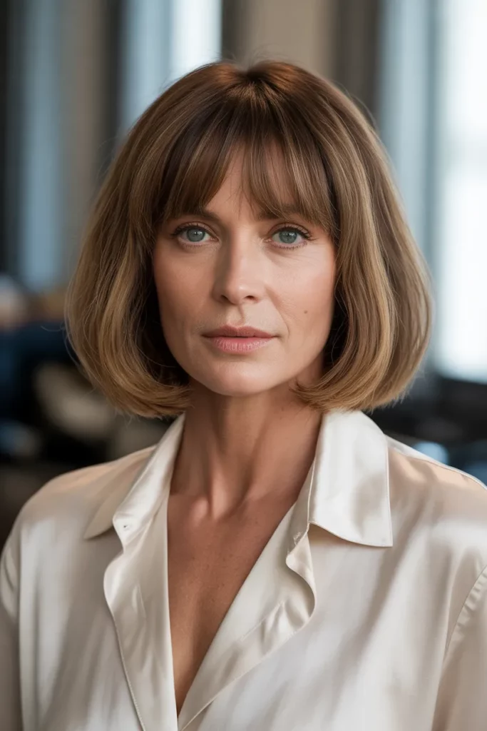 The Blunt Lob with Curtain Bangs