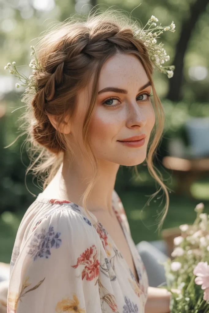 The Boho Braided Bun with Fresh Flowers