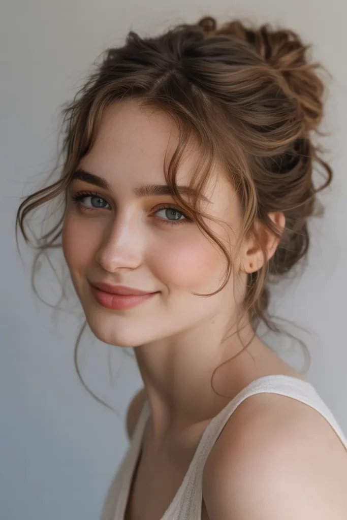 The Boho Twisted Updo with Wispy Bangs