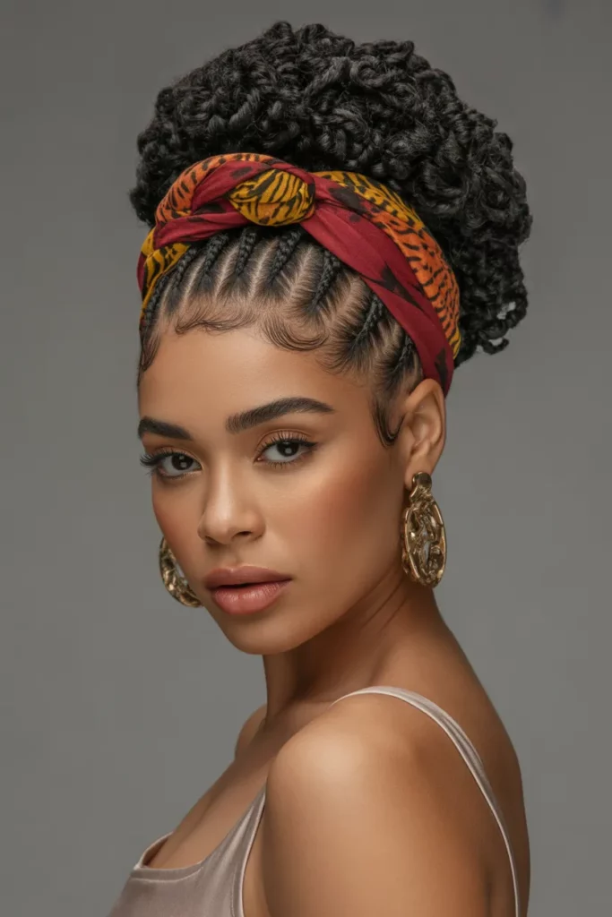 The Cornrow Updo with Curly Ends