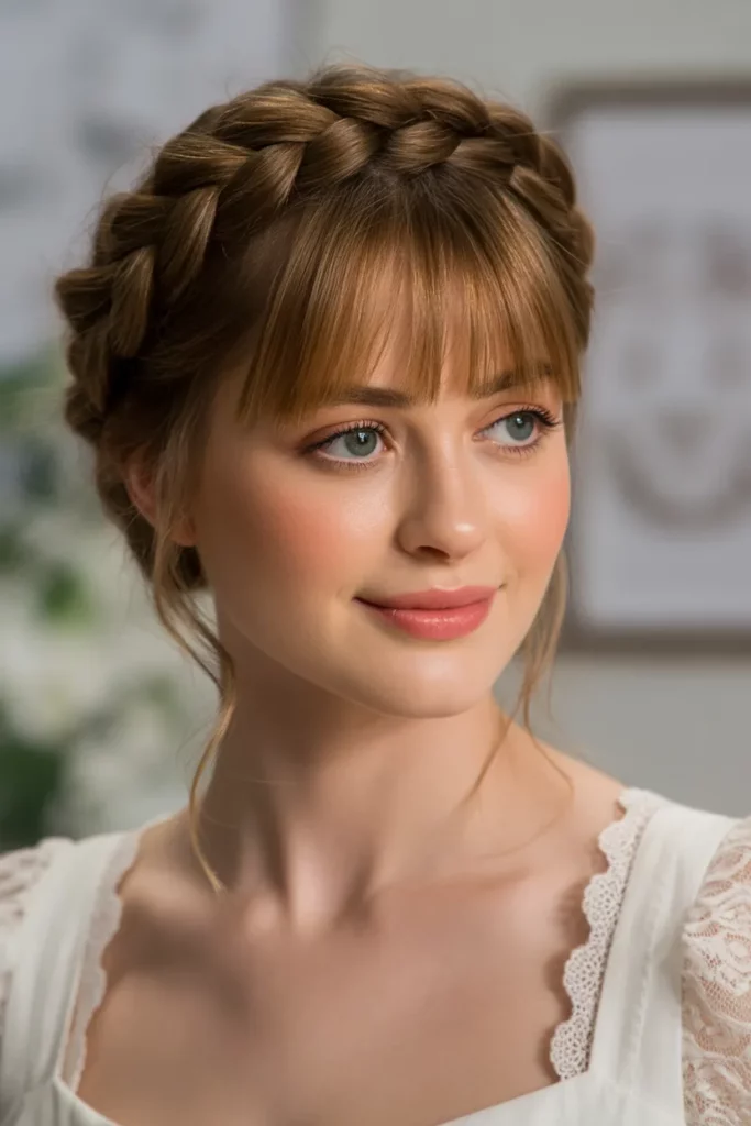 The Crown Braid with Full Bangs