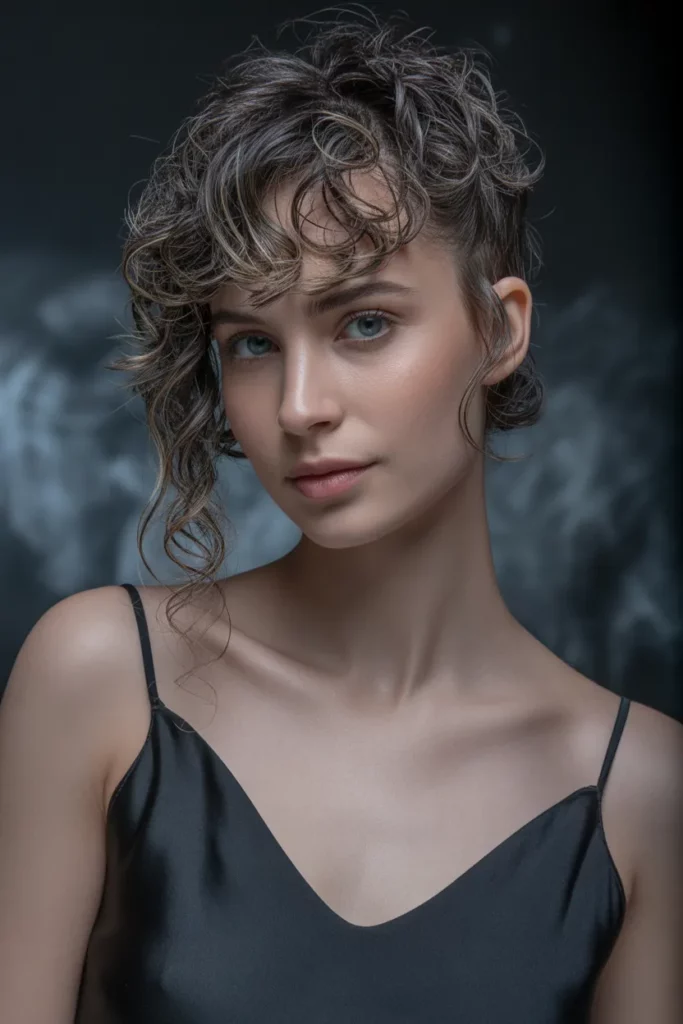 The Deconstructed Curls with Side-Swept Bangs