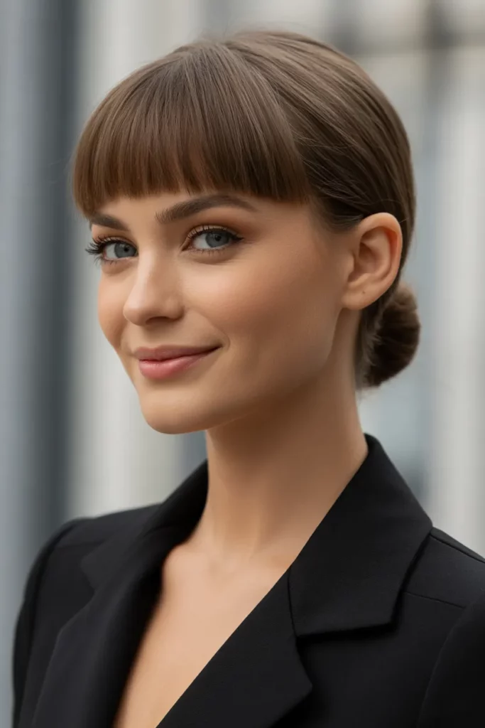 The Elegant Chignon with Blunt Bangs