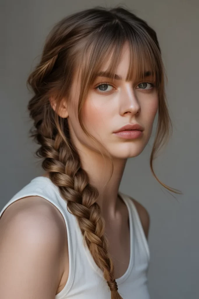 The Fishtail Braid with Blunt Bangs