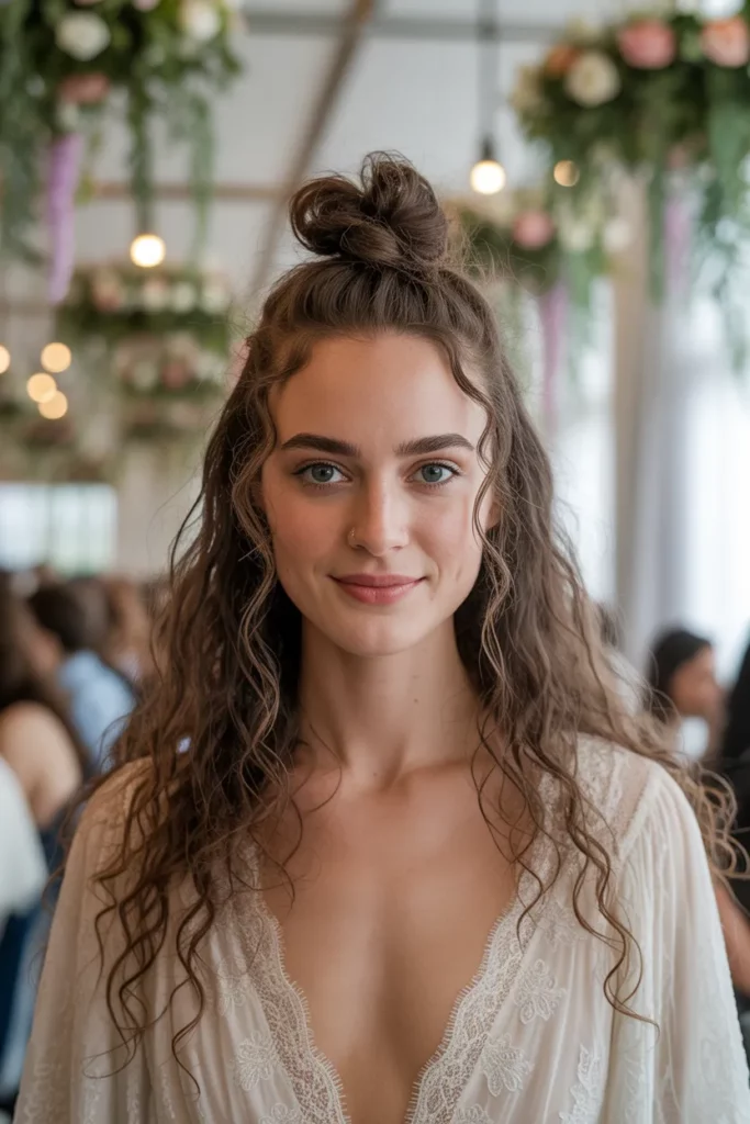 The Half-Up Top Knot with Flowing Curls