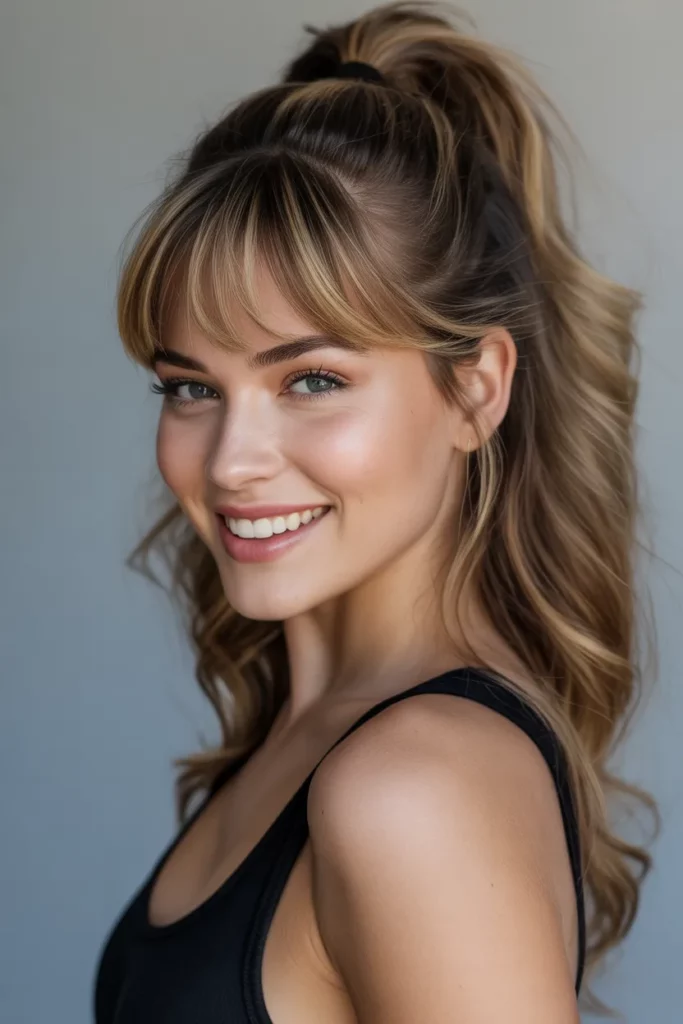 The High Ponytail with Curtain Bangs