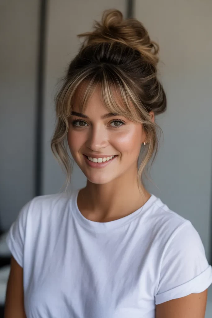 The Messy Bun with Wispy Bangs