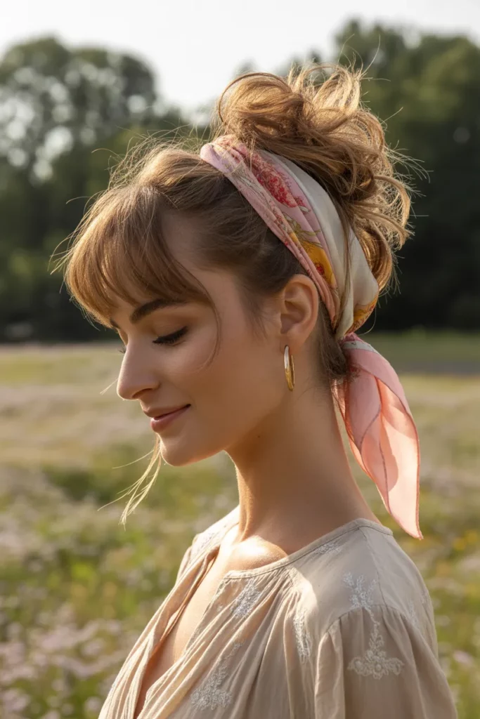 The Messy Mohawk Bun with Scarf