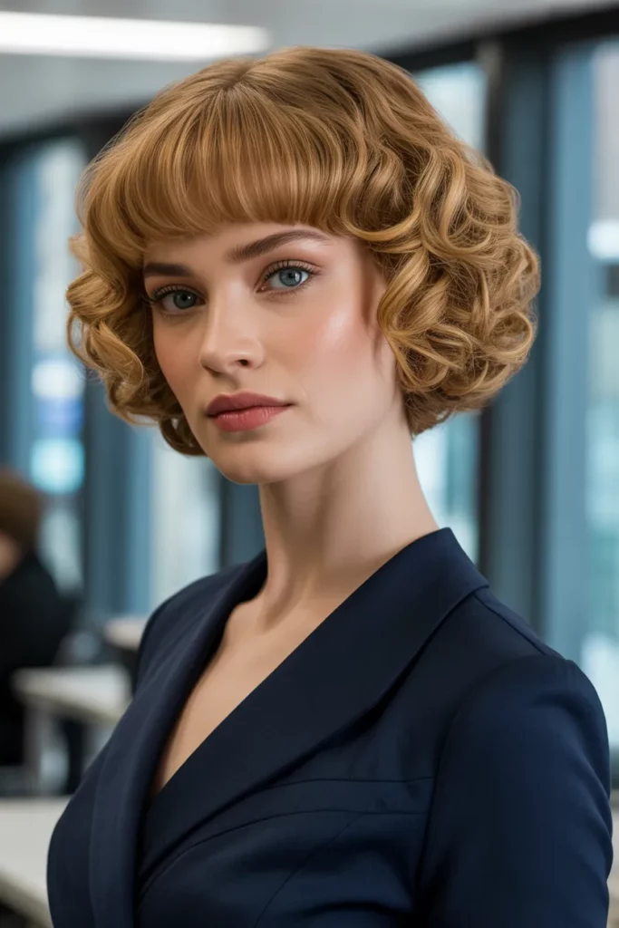The Polished Curls with Arching Bangs
