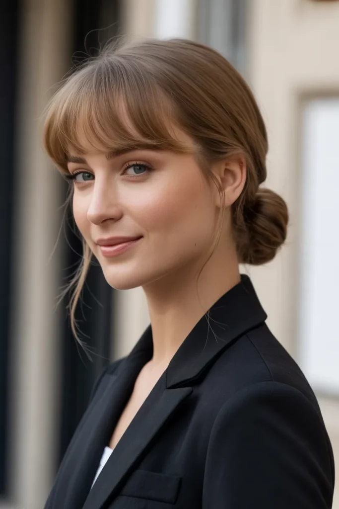 The Polished Low Knot with Wispy Bangs