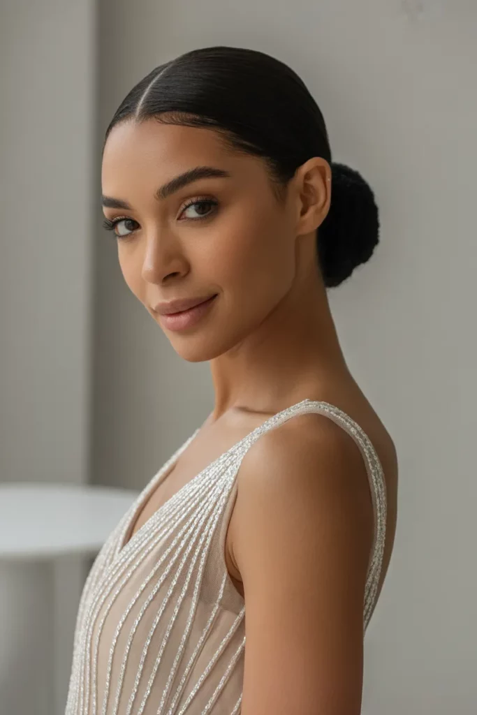 The Sleek Low Bun with a Center Part