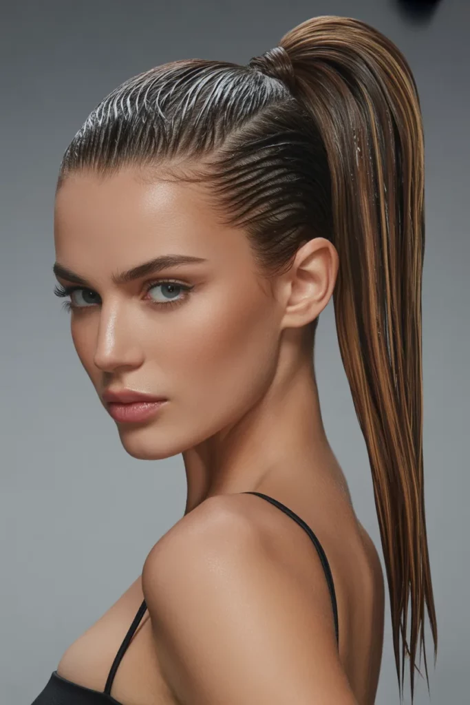The Slicked-Back Wet Look Ponytail
