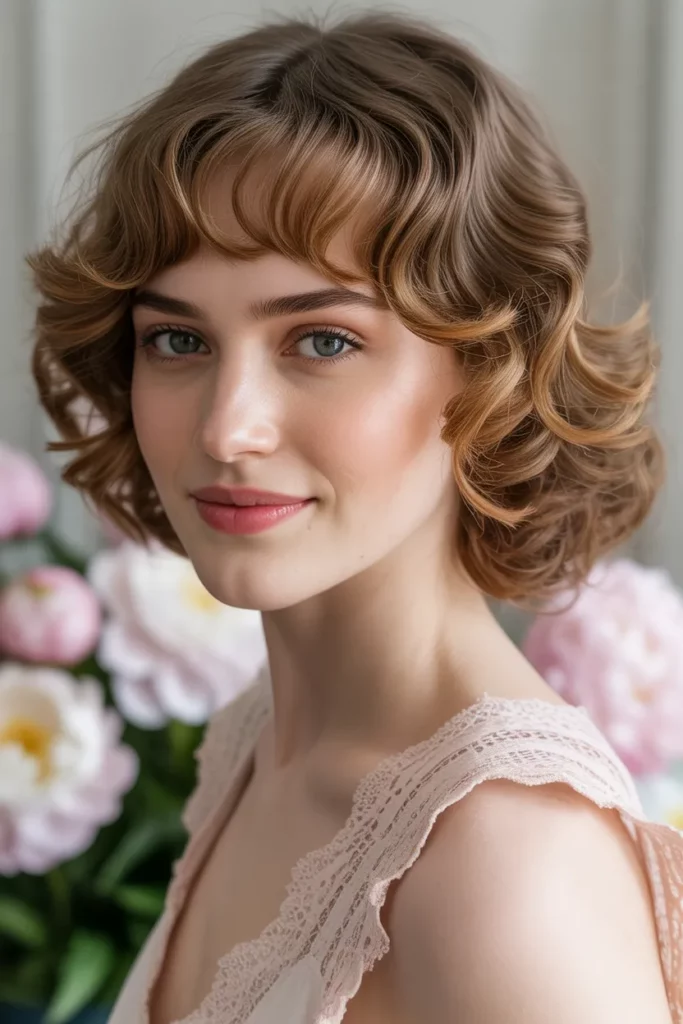 The Softly Round Curls with Side-Swept Bangs