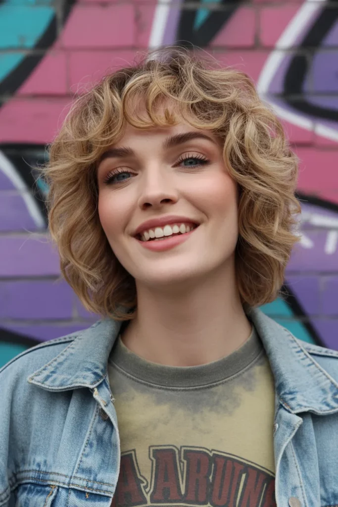The Tousled Curly Shag with Wispy Bangs
