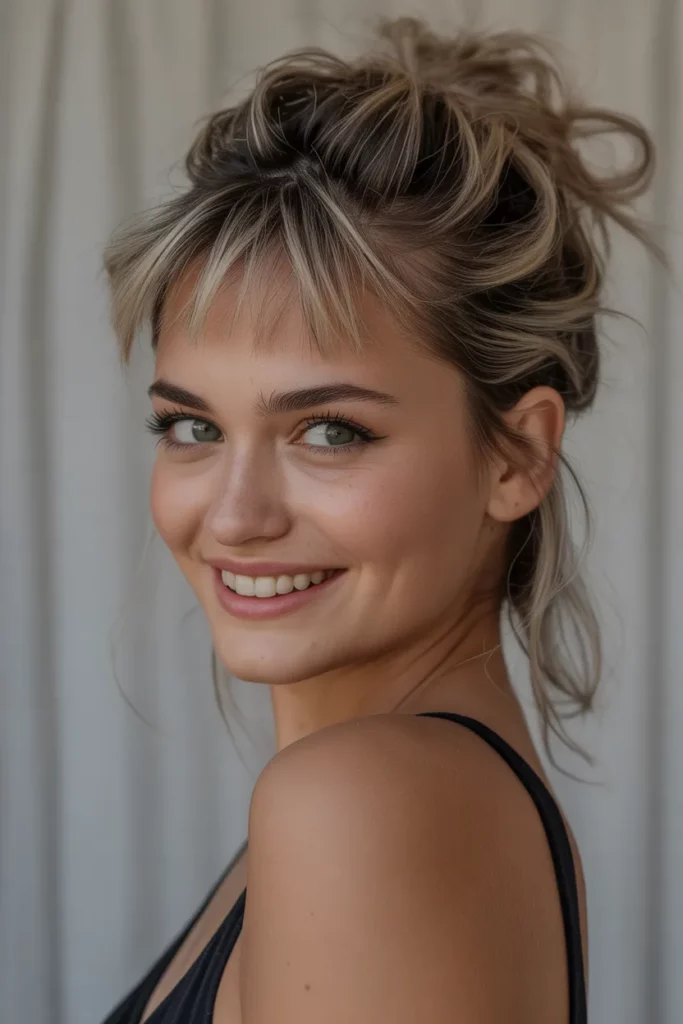 The Tousled Updo with Micro Bangs