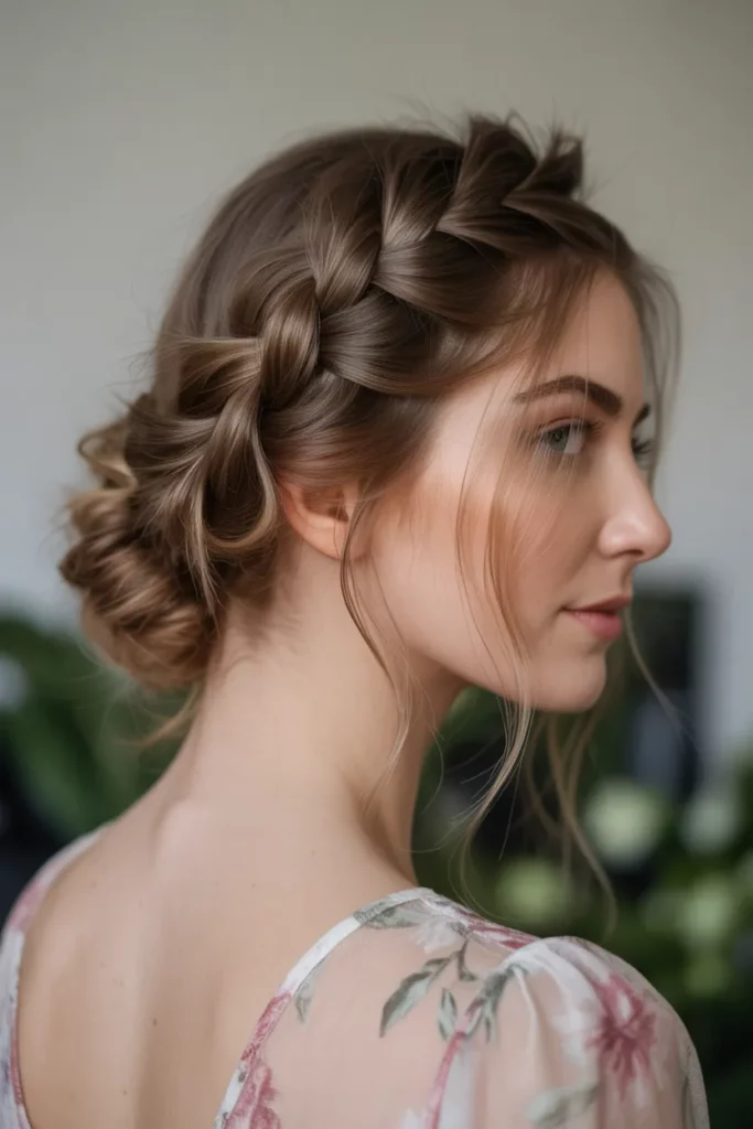 The Waterfall Braid into a Low Chignon