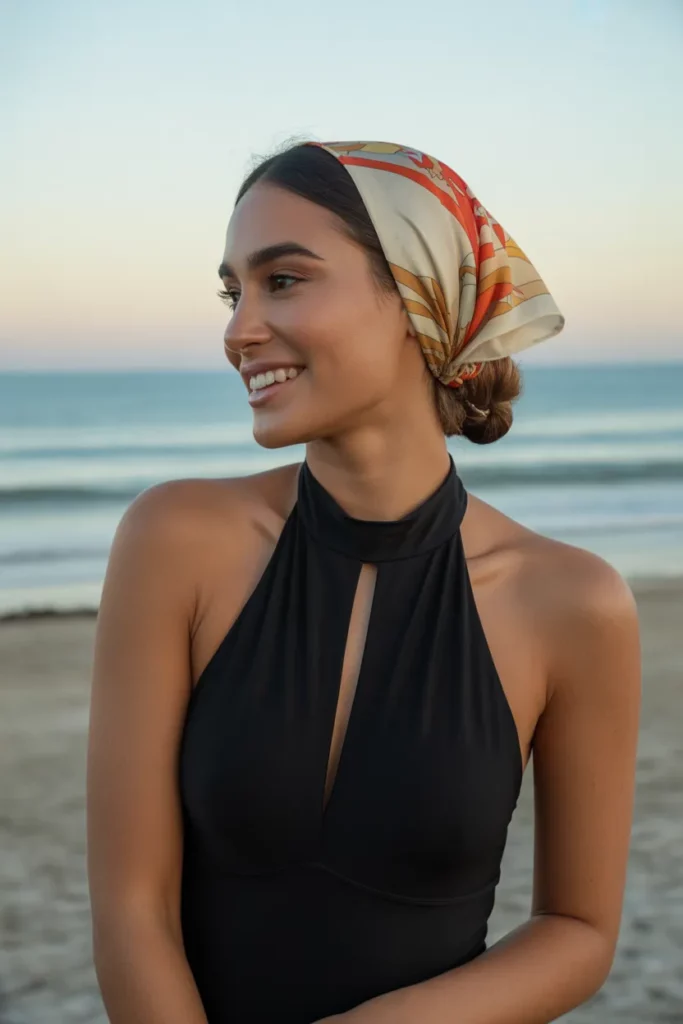 The Wrapped Low Bun with Scarf