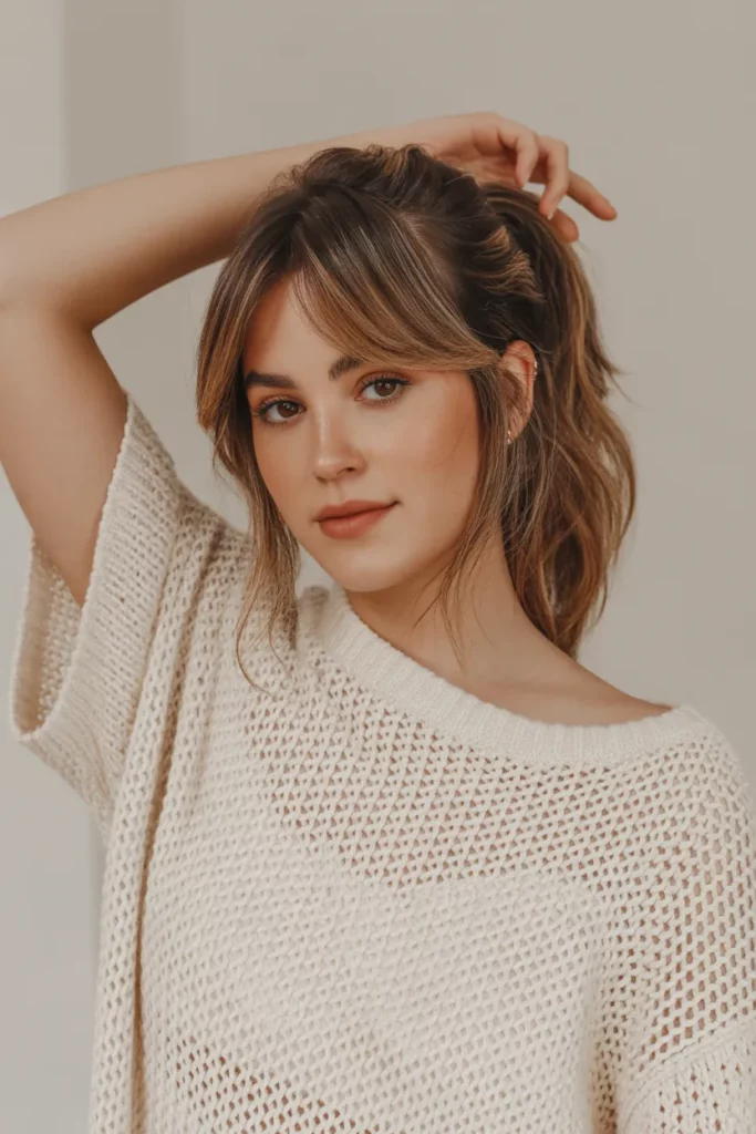 Tousled Mid Ponytail with Side Fringe